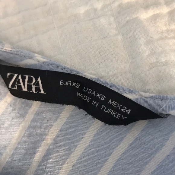 Zara light blue stripe crop tie waist shirt XS - Picture 2 of 6